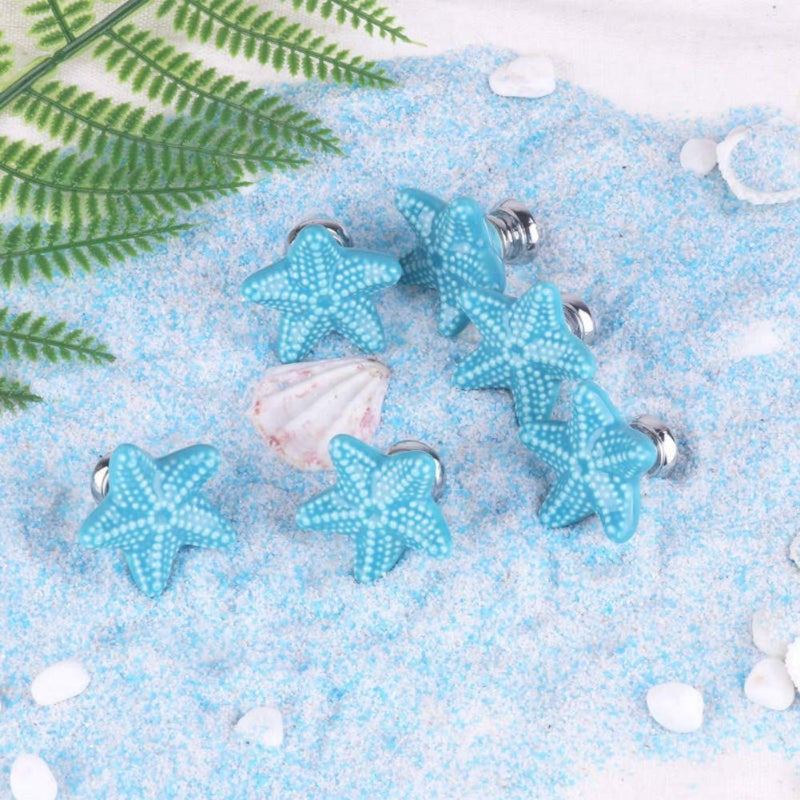 Joyindecor Ceramic Starfish Drawer Pulls Handles for Nursery Dresser Cupboard Wardrobe Cabinet Kitchen, Beach/Ocean Theme Knobs, Pack of 12 (Blue) - Image 2